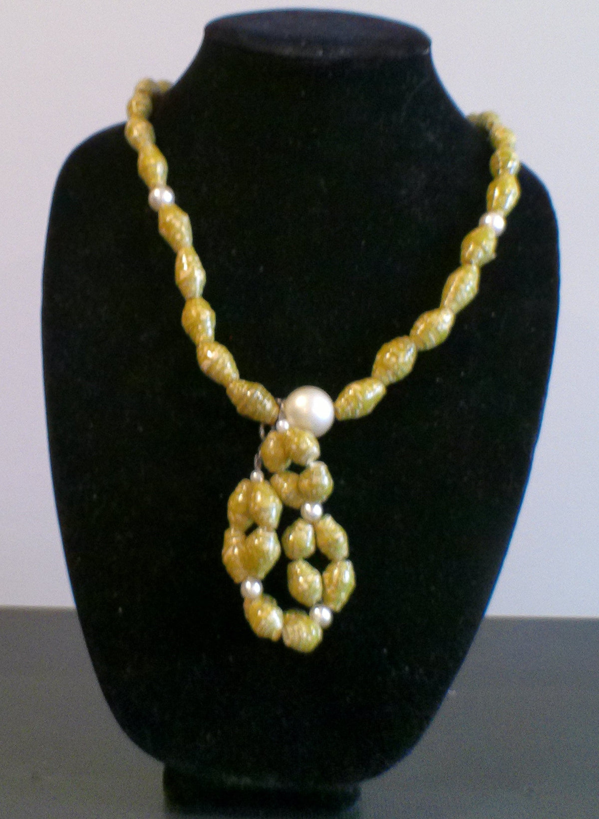 3 PIECE OLIVE GREEN PAPER BEAD NECKLACE