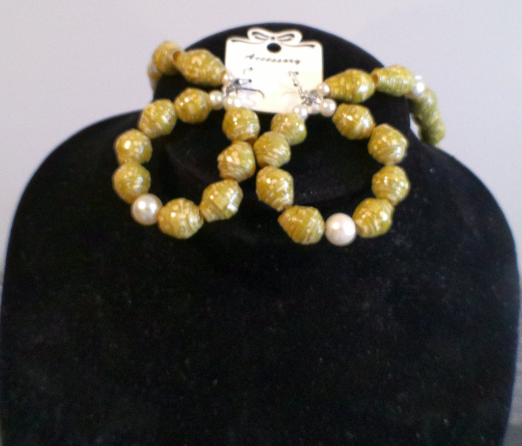 3 PIECE OLIVE GREEN PAPER BEAD NECKLACE