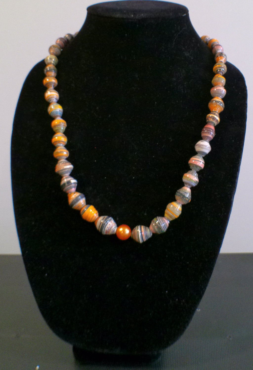 ORANGE MULTI COLOR PAPER BEAD NECKLACE